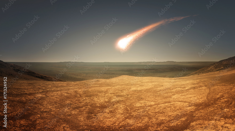 Canvas Prints falling meteorite on mars. elements of this image furnished by nasa.