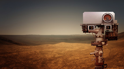 Mars Rover explores the red planet. Elements of this image furnished by NASA. - obrazy, fototapety, plakaty