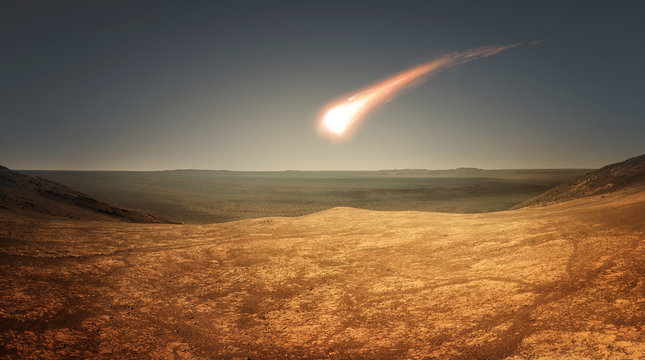 Fototapeta Falling meteorite on Mars. Elements of this image furnished by NASA.