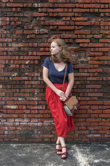 Outdoor portrait of young caucasian woman, taken in Intramuros in Manila