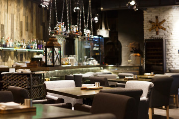 Fototapeta na wymiar Interior of cozy restaurant, loft style
