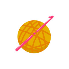 Ball of yarn with crochet. Handmade. Vector illustration, flat design