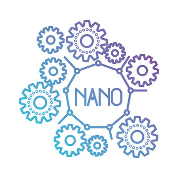 set gear machinery with nano molecular structure in color gradient silhouette from purple to blue vector illustration