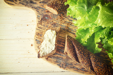 breakfast: sandwich with cheese and lettuce