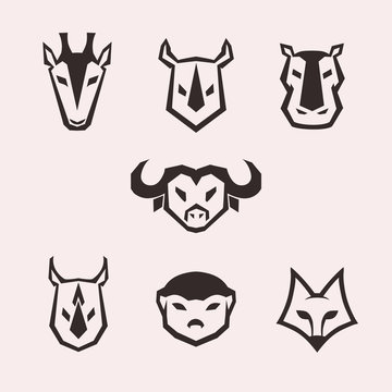 Set of animal head icons. Logo for your project. Vector illustration.