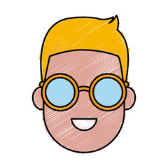 Young man cartoon with sunglasses icon vector illustration graphic design