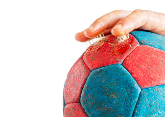 Close up of excess use of handball resin on player's fingers, enhanced handball grip, isolated on...