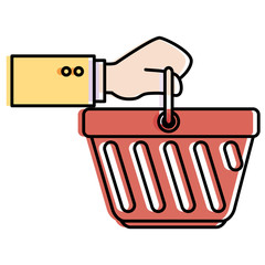 hand human with shopping basket isolated icon vector illustration design