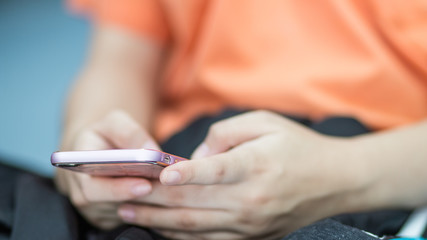 blurred of hands student testing exercise, exams answer on tablet by finger clicking, Concept Educational technology use physical hardware, computer-based, online learning technologies in school.