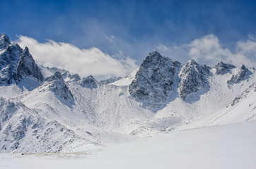 High mountains under snow in the winter