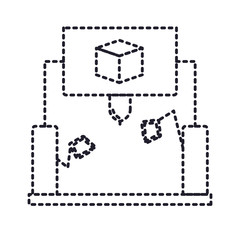 Fototapeta premium cube design with robotic hands monochrome silhouette dotted vector illustration