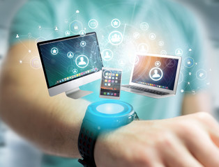 Graphic network displayed on a futuristic interface - Business and technology concept