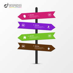 Infographic template of multidirectional pointers on a signpost