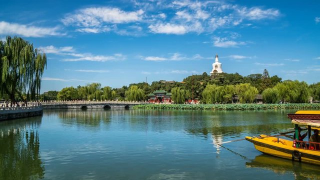 Timelapse of Beihai park scenery in summer in Beijing,China.