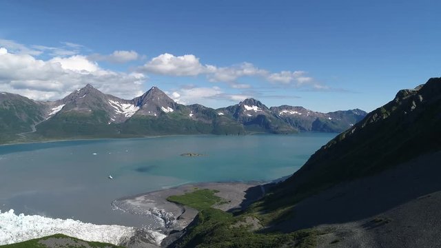 Arial 4k shots of a glacier and it's surroundings in Alaska