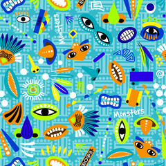 Funny blue seamless pattern for kids