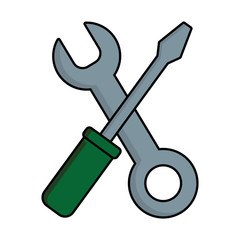 spanner and screwdriver icon over white background vector illustration