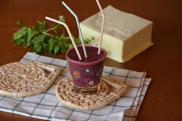 Healthy fresh smoothie with blueberry and banana fruits. 