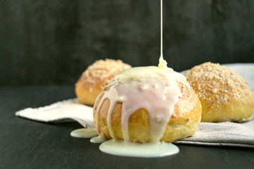 Home made buns with condensed milk.