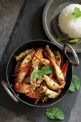 Crab Masala Roast served with cooked Jasmin rice