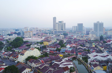 Fototapeta na wymiar Aerial view of Malacca Town, Malaysia.