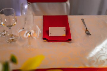 Wedding tables with decoration and dishes in the restaurant