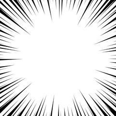 Obraz premium Pop art comics book style radial speed line. Action background monochrome sunburst. Vector vintage illustration halftone effect. Wow concept comic burst for text, anime, manga design template.
