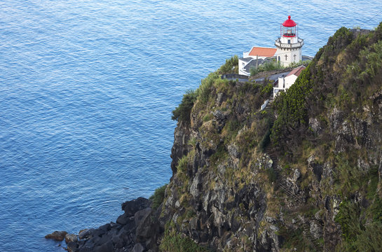 Lighthouse on Ponta do Arnel, Nordeste, Sao Miguel Island, Azores Islands, Portugal.