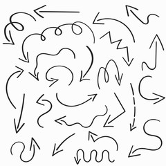 Set of isolated vector hand drawn direction arrows. Nice pointers for your business infographics, black on white background