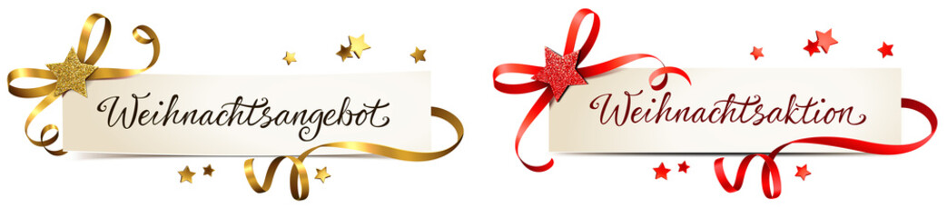 Weihnachtsangebot, Weihnachtsaktion - Banner Set mit Schleife und Glitter Stern, Rot/Gold
