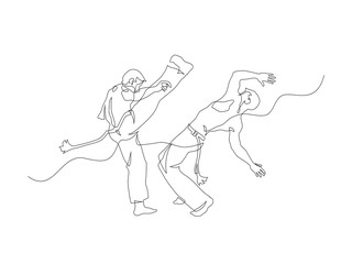 Two capoeira fighters contour Isolated on white. vector illustration