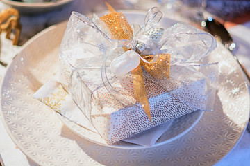 Beautifully decorated table for Christmas dinner