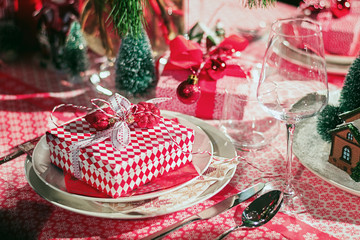 Beautifully decorated table for Christmas dinner