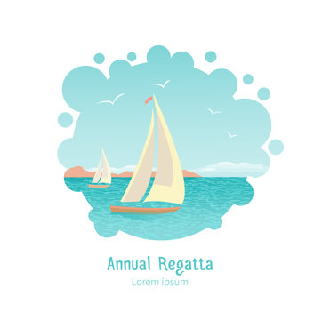 Vector illustration of stylized yachts. All objects are conveniently grouped and located on separate layers. Image cropped with Clipping Mask, so you can easily redact it as you need.
