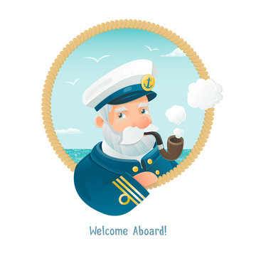 Cartoon vector personage - Captain with pipe.  All objects are conveniently grouped and located on separate layers
