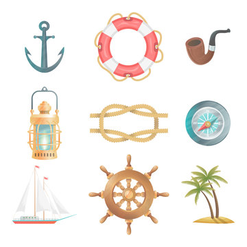 Cartoon vector nautical elements. Highly detailed. All objects are conveniently grouped