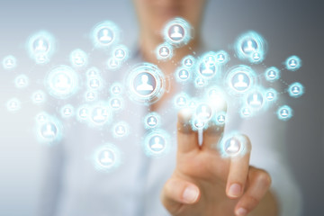 Businesswoman using social network interface 3D rendering