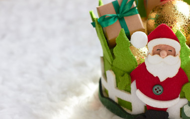 Christmas decoration at home. Santa Claus with gifts