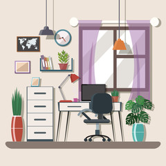 Workspace vector illustration. Freelancer workplace.