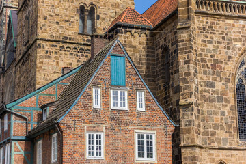 Historical house in front of the church in Bremen