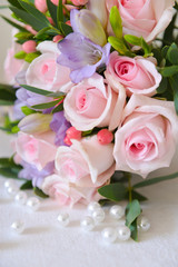 gentle pink bouquet of the bride background