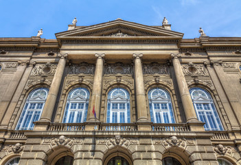 Facade of the Faculty of Electrical Engineering, richly decorated with reliefs. HDR image