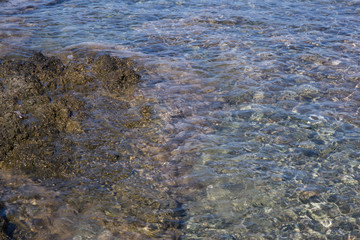 Sea view from beach with sunny sky.Summer rest on the beach of Greece.