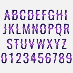 Glitch distortion typeface. Letters and numbers vector illustration.