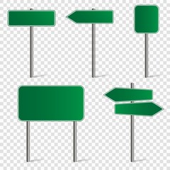 Set of blank road signs isolated on transparent background. Vector illustration.