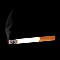Realistic burning cigarette. Illustration on black background