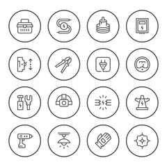 Set round line icons of electricity