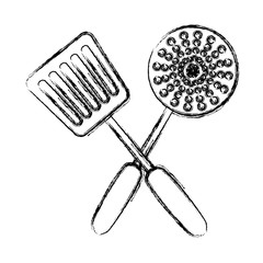 skimmer and spatula icon over white background vector illustration