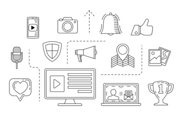 Social media concept. Internet communication theme. Social media icons background. Vector illustration.