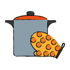 cooking pot and kitchen glove icon over white background vector illustration